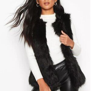 DENA NEW YORK- VEST Fur HIGH END Black VEGAN Faux  Small